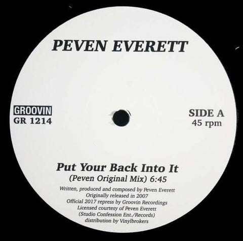 Peven Everett - Put Your Back Into It - Artists Peven Everett Genre Deep House Release Date 18 November 2021 Cat No. GR-1214R Format 12" Vinyl Special Variant Features EP, Reissue, Red Vinyl - Groovin Recordings - Vinyl Record