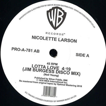 Nicolette Larson - Lotta Love - Artists Nicolette Larson Genre Disco, Soul, Reissue Release Date 1 Jan 2018 Cat No. PRO-A-781 AB Format 12