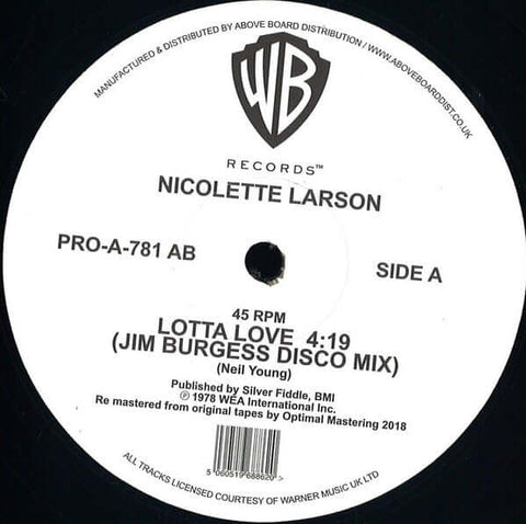 Nicolette Larson - Lotta Love - Artists Nicolette Larson Genre Disco, Soul, Reissue Release Date 1 Jan 2018 Cat No. PRO-A-781 AB Format 12" Vinyl - Warner Bros Records - Warner Bros Records - Warner Bros Records - Warner Bros Records - Vinyl Record