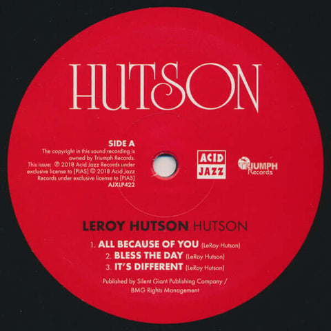 Leroy Hutson - Hutson - Artists Leroy Hutson Style Soul, Reissue Release Date 1 Jan 2018 Cat No. AJXLP422 Format 12" Vinyl - Acid Jazz - Acid Jazz - Acid Jazz - Acid Jazz - Vinyl Record