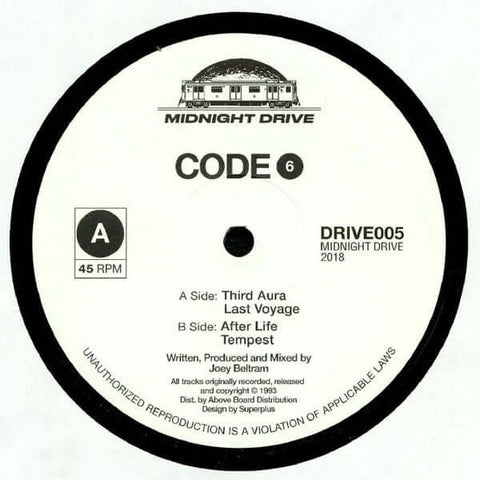 Code 6 - Untitled - Artists Code 6 Style Techno, Reissue Release Date 23 Feb 2024 Cat No. DRIVE005 Format 12" Vinyl - Midnight Drive - Midnight Drive - Midnight Drive - Midnight Drive - Vinyl Record