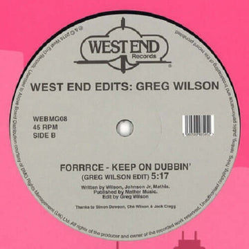 Greg Wilson - West End Edits - Artists Greg Wilson Style Disco, Boogie Release Date 1 Jan 2018 Cat No. WEBMG08 Format 2 x 12