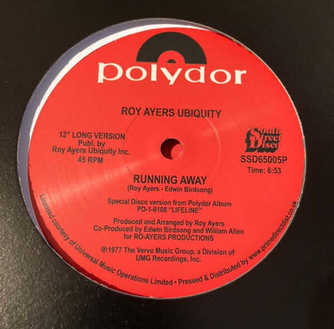 Roy Ayers Ubiquity - Running Away / Love Will Bring Us Back Together - Artists Roy Ayers Ubiquity Genre Soul, Disco, Reissue Release Date 1 Jan 2021 Cat No. SSD65005P Format 12" Vinyl - South Street Disco - Vinyl Record