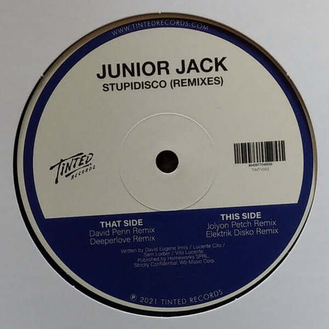 Junior Jack - Stupidisco (2021 Remixes) - Artists Junior Jack Genre Nu-Disco Release Date February 18, 2022 Cat No. TINTV003 Format 12" Vinyl - Tinted Records - Tinted Records - Tinted Records - Tinted Records - Vinyl Record