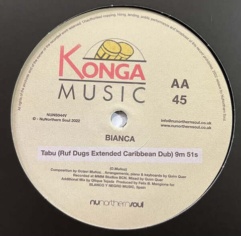 Bianca - Tabu (Ruf Dug Edit) - Artists Bianca Genre Balearic, House, Reissue Release Date 10 Feb 2023 Cat No. NUNS044V Format 12" Vinyl - NuNorthern Soul - NuNorthern Soul - NuNorthern Soul - NuNorthern Soul - Vinyl Record
