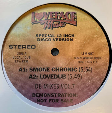 Loveface - De Mixes Vol 7 - Artists Loveface Genre Disco, Italo, Edits Release Date 6 Jan 2023 Cat No. LFM007 Format 12