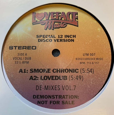 Loveface - De Mixes Vol 7 - Artists Loveface Genre Disco, Italo, Edits Release Date 6 Jan 2023 Cat No. LFM007 Format 12" Vinyl - Loveface Music - Vinyl Record