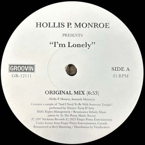 Hollis P. Monroe - I'm Lonely - Artists Hollis P. Monroe Genre Deep House, Acid House, Reissue Release Date 1 Jan 2023 Cat No. GR-12111 Format 12" Vinyl - Groovin Recordings - Groovin Recordings - Groovin Recordings - Groovin Recordings - Vinyl Record