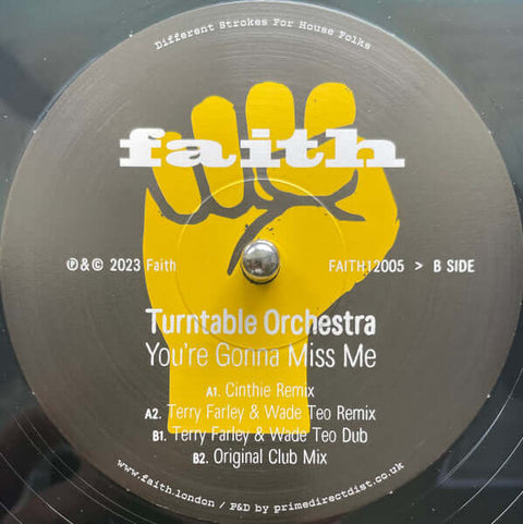Turntable Orchestra - You're Gonna Miss Me - Artists Turntable Orchestra Genre Garage House Release Date 1 Jan 2023 Cat No. FAITH12005 Format 12" Vinyl - Faith - Faith - Faith - Faith - Vinyl Record