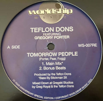 Teflon Dons Featuring Gregory Porter - Tomorrow People - Artists Teflon Dons Featuring Gregory Porter Style Deep House, Garage House Release Date 1 Jan 2024 Cat No. WS-007RE Format 12