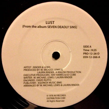 Rinder & Lewis - Lust / Love Potion #9 Vinly Record