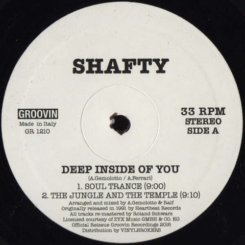 Shafty - Deep Inside Of You - Artists Shafty Genre House, Deep House, Reissue Release Date 1 Jan 2016 Cat No. GR-1210 Format 12" 180g Vinyl - Groovin Recordings - Groovin Recordings - Groovin Recordings - Groovin Recordings - Vinyl Record