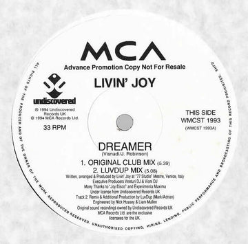 Livin Joy - Dreamer - Artists Livin Joy Genre House Release Date 1 Jan 1994 Cat No. WMCST 1993 Format 2 x 12