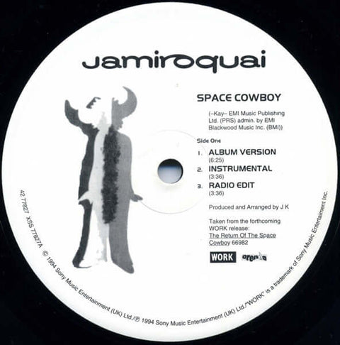 Jamiroquai - Space Cowboy - Artists Jamiroquai Genre Acid Jazz, House, Jazzdance Release Date 1 Jun 1995 Cat No. 42 77827 Format 12" Vinyl - Work - Work - Work - Work - Vinyl Record