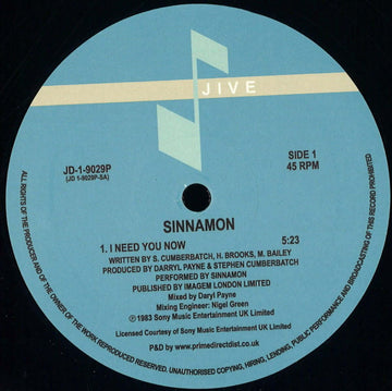 Sinnamon - I Need You Now - Artists Sinnamon Genre Disco Release Date 1 Jan 2019 Cat No. JD19029P Format 12
