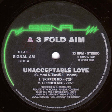 A 3 Fold Aim - Unacceptable Love Vinyl Vinly Record