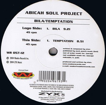 Abicah Soul Project - Bila / Temptation Vinyl Vinly Record
