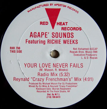 Agape' Sounds Featuring Richie Weeks - Your Love Never Fails Vinyl Vinly Record