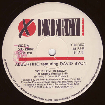 Albertino Featuring David Syon - Your Love Is Crazy (Remixes) Vinyl Vinly Record