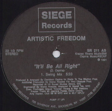 Artistic Freedom - It'll Be All Right Vinyl Vinly Record