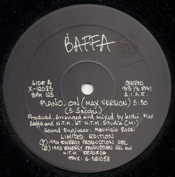 Baffa - Piano On / Monkey Wah Vinyl Vinly Record