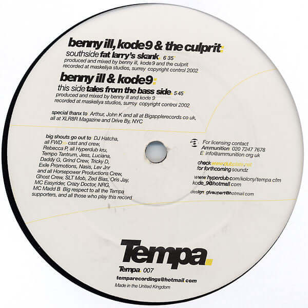 Benny Ill, Kode9 & The Culprit ‎ - Fat Larry's Skank / Tales From The Bass Side Vinyl