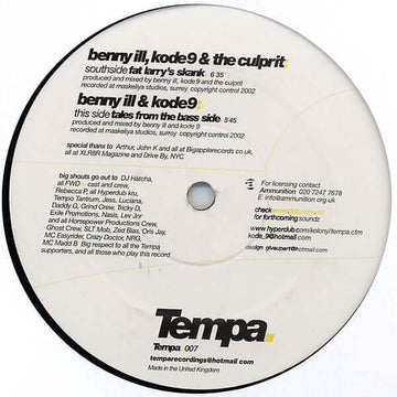 Benny Ill, Kode9 & The Culprit ‎ - Fat Larry's Skank / Tales From The Bass Side Vinyl Vinly Record