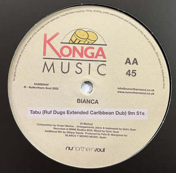 Bianca - Tabu (Ruf Dug Edit) Vinyl Vinly Record