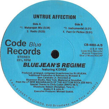 Bluejeans Regime Featuring Koree F. Mordaunt - Untrue Affection Vinyl Vinly Record