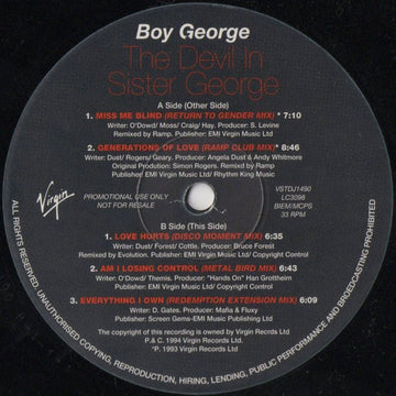 Boy George - The Devil In Sister George Vinyl Vinly Record