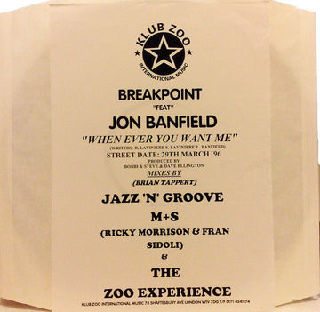 Breakpoint Feat Jon Banfield - Whenever You Want Me Vinyl Vinly Record