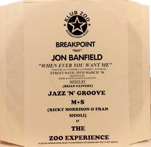 Breakpoint Feat Jon Banfield - Whenever You Want Me Vinyl