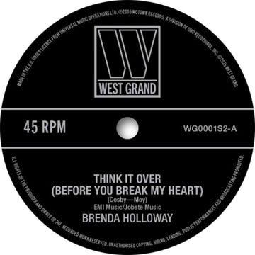 Brenda Holloway / Earl Van Dyke & The Soul Brothers - Think It Over (Before You Break My Heart) Vinyl Vinly Record