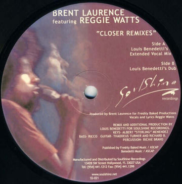 Brent Laurence Featuring Reggie Watts - Closer (Remixes) Vinyl Vinly Record