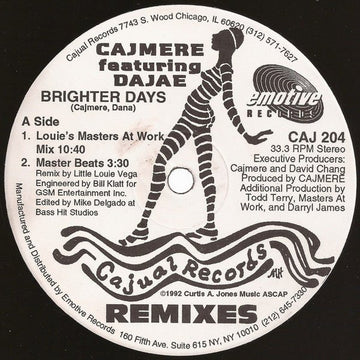 Cajmere Featuring Dajaé - Brighter Days (Remixes) Vinyl Vinly Record