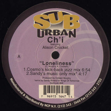 Ch'i Featuring Alison Crockett - Loneliness Vinyl Vinly Record