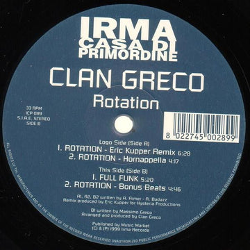 Clan Greco - Rotation Vinyl Vinly Record