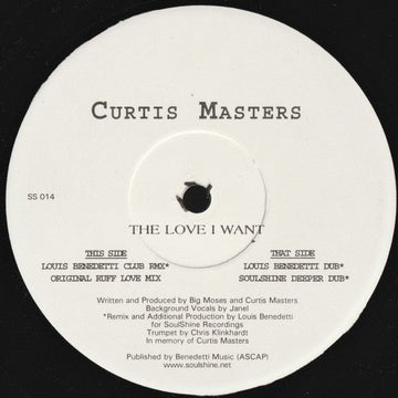 Curtis Masters - The Love I Want Vinyl Vinly Record