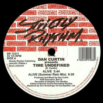 Dan Curtin Presents Time Undefined - Alive / Cascade Vinyl Vinly Record
