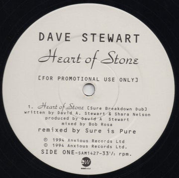 David A. Stewart - Heart Of Stone (The 'Sure Is Pure' Remixes) Vinyl Vinly Record