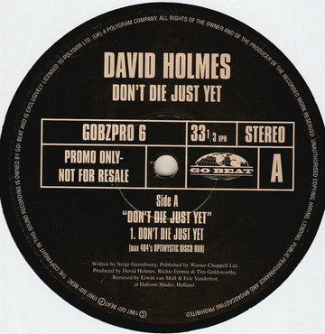 David Holmes - Don't Die Just Yet Vinyl Vinly Record