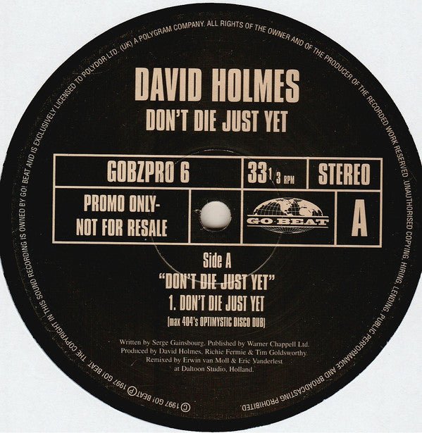 David Holmes - Don't Die Just Yet Vinyl