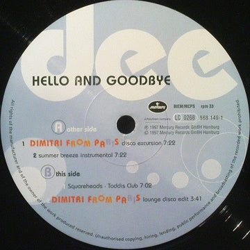 Dee - Hello And Goodbye Vinyl Vinly Record