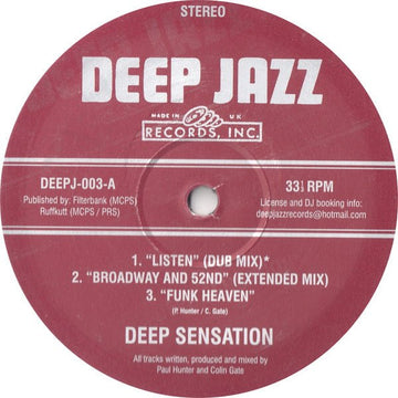 Deep Sensation - Five Track Extended Play Vinyl Vinly Record