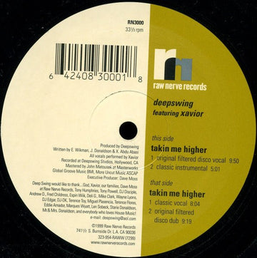 Deep Swing Featuring Xavior - Takin' Me Higher Vinyl Vinly Record