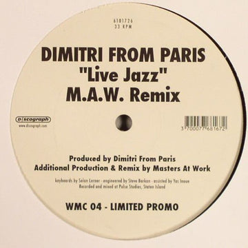 Dimitri From Paris - Live Jazz (M.A.W. Remix) Vinyl Vinly Record