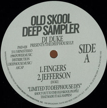DJ Duke - Old Skool Deep Sampler (The Deep House E.P.) Vinyl Vinly Record