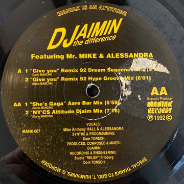 Djaimin Featuring Mr. Mike & Alessandra - Give You (Remix 92) Vinyl Vinly Record
