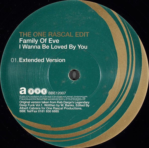 Family Of Eve - I Wanna Be Loved By You (The One Rascal Edit) Vinyl