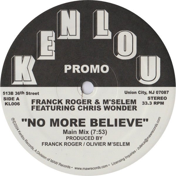 Franck Roger & M'Selem Featuring Chris Wonder - No More Believe Vinyl
